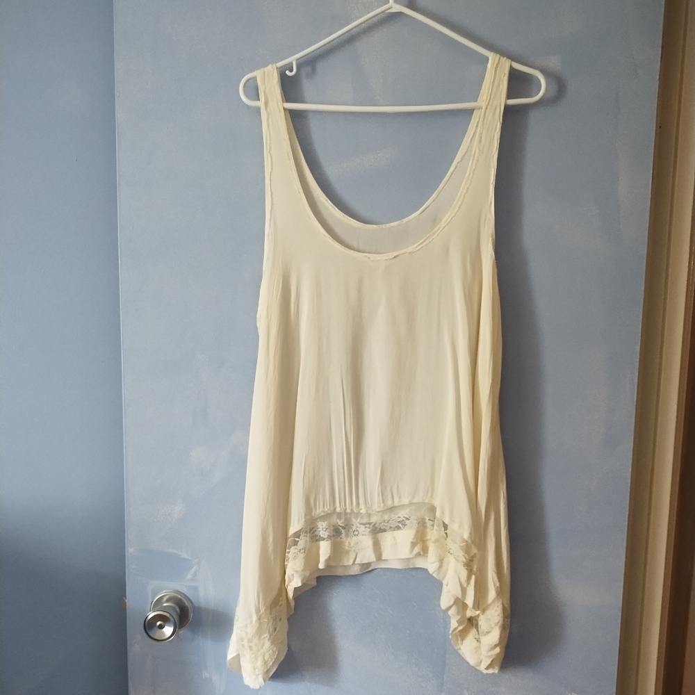Free People Ivory Cream Lace Hem Flowy Layering Camisole L